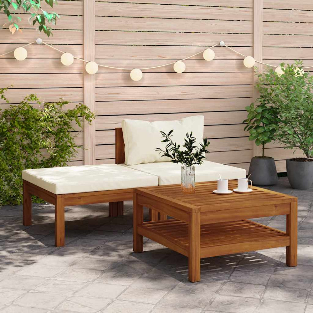 vidaXL 3-Piece Garden Lounge Set with Cream White Cushions Acacia Wood