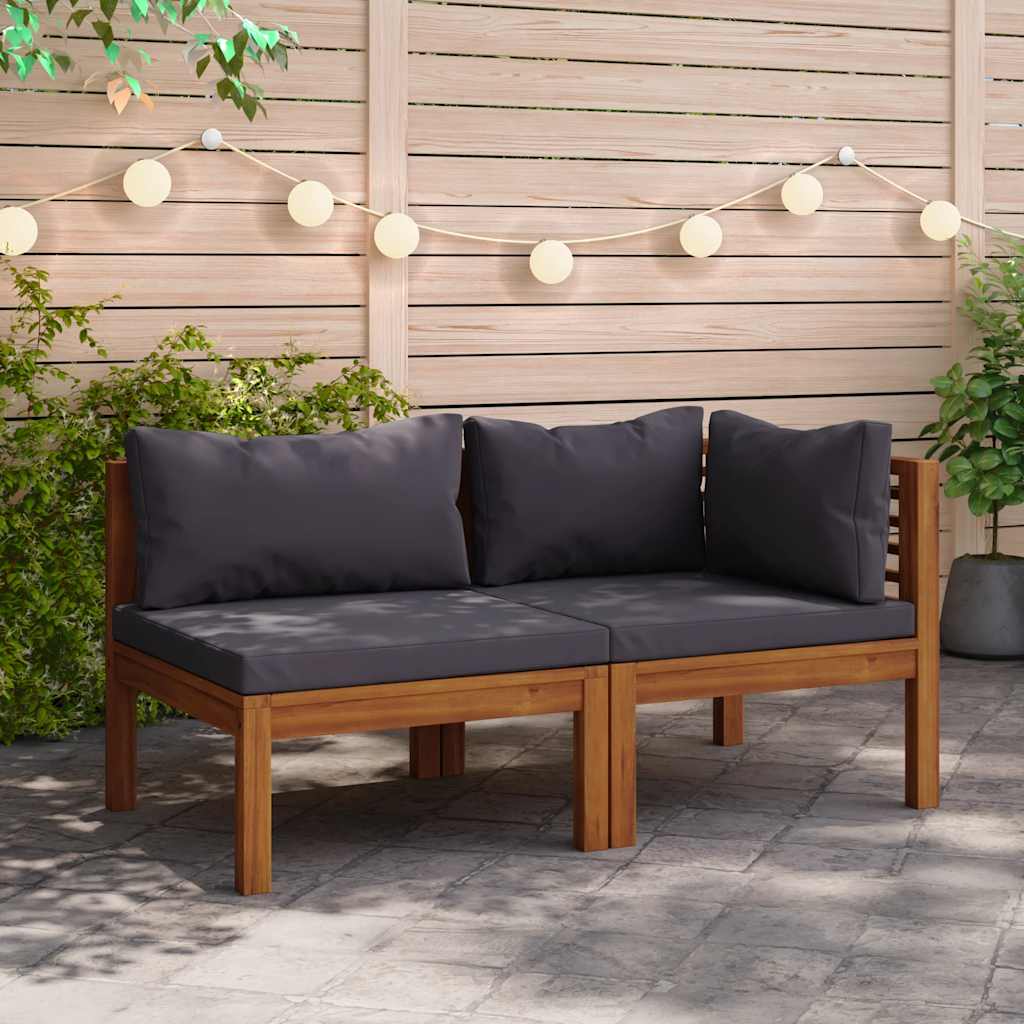 vidaXL 2-Piece Sofa Set with Dark Grey Cushions Solid Acacia Wood