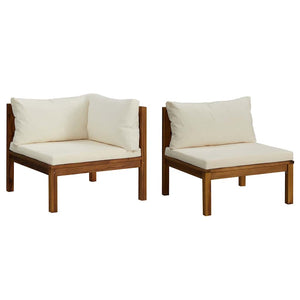 vidaXL 2-Piece Sofa Set with Cream White Cushions Solid Acacia Wood