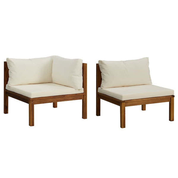 vidaXL 2-Piece Sofa Set with Cream White Cushions Solid Acacia Wood