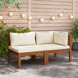 vidaXL 2-Piece Sofa Set with Cream White Cushions Solid Acacia Wood
