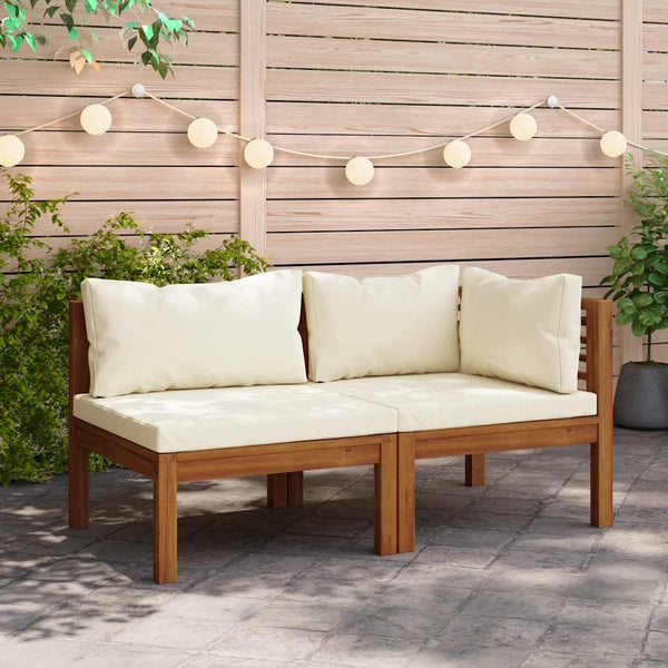 vidaXL 2-Piece Sofa Set with Cream White Cushions Solid Acacia Wood