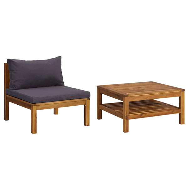 vidaXL 2-Piece Garden Sofa Set with Dark Grey Cushions Acacia Wood