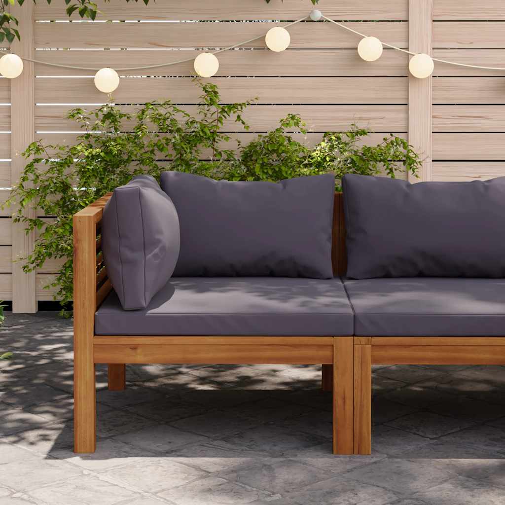 vidaXL Modular Corner Sofa with Dark Grey Cushions Solid Acacia Wood