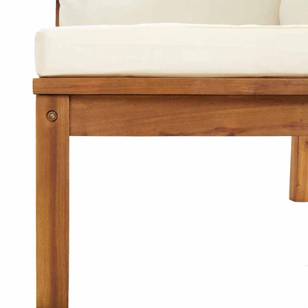 vidaXL Modular Corner Sofa with Cream White Cushions Acacia Wood