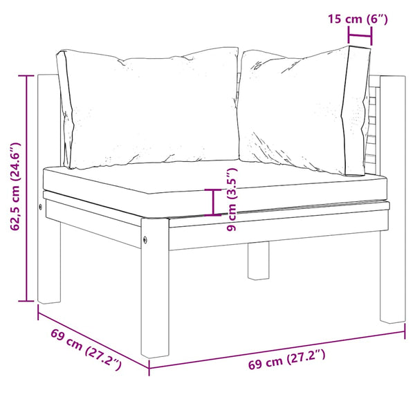vidaXL Modular Corner Sofa with Cream White Cushions Acacia Wood