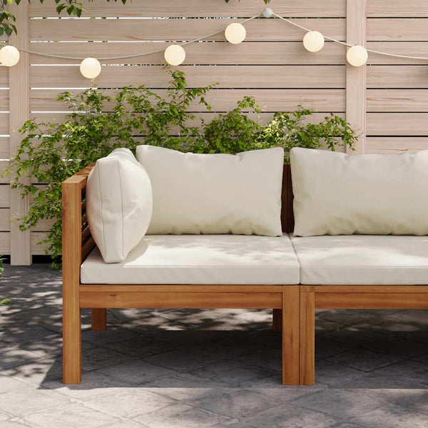 vidaXL Modular Corner Sofa with Cream White Cushions Acacia Wood