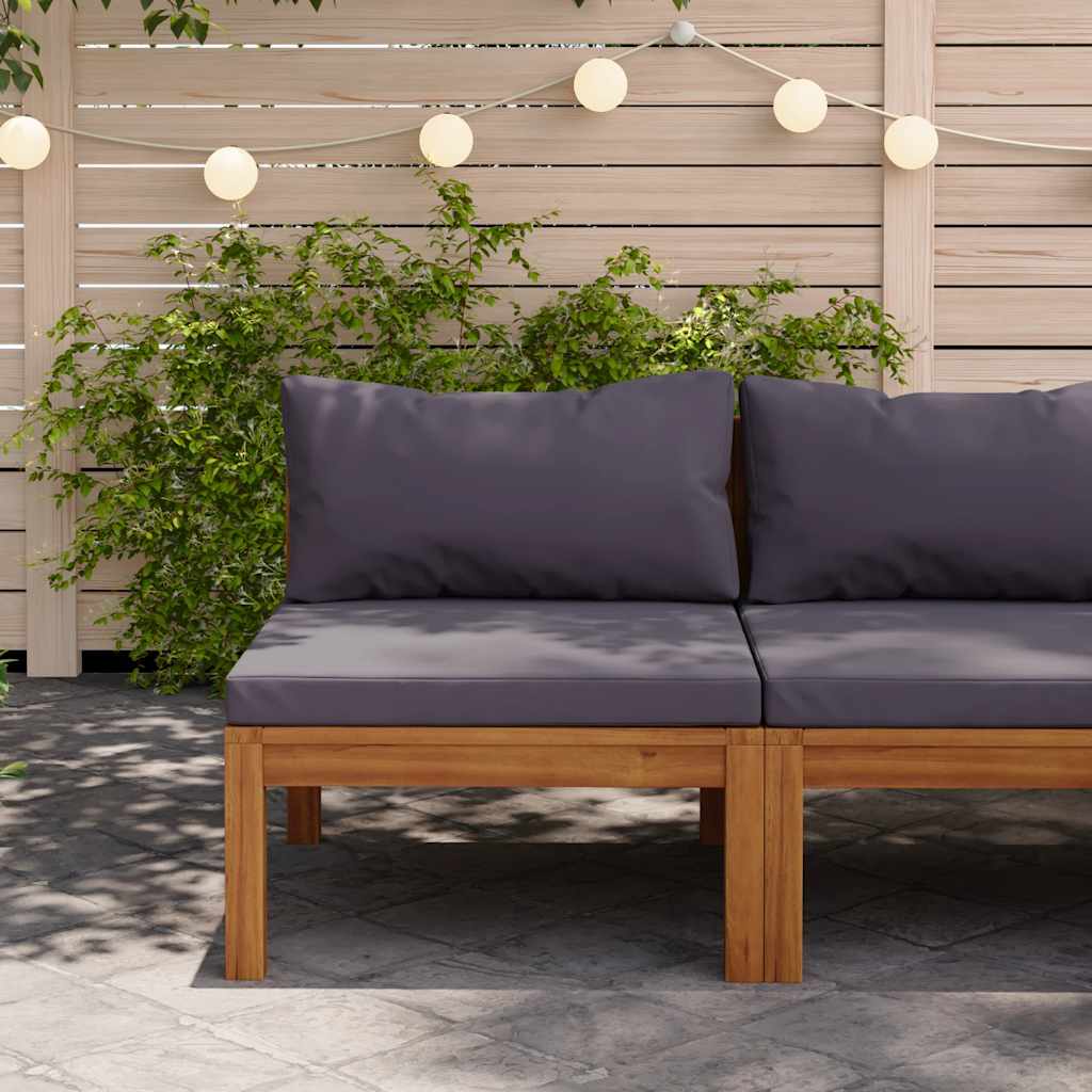 vidaXL Modular Center Sofa with Dark Gray Cushions Solid Acacia Wood