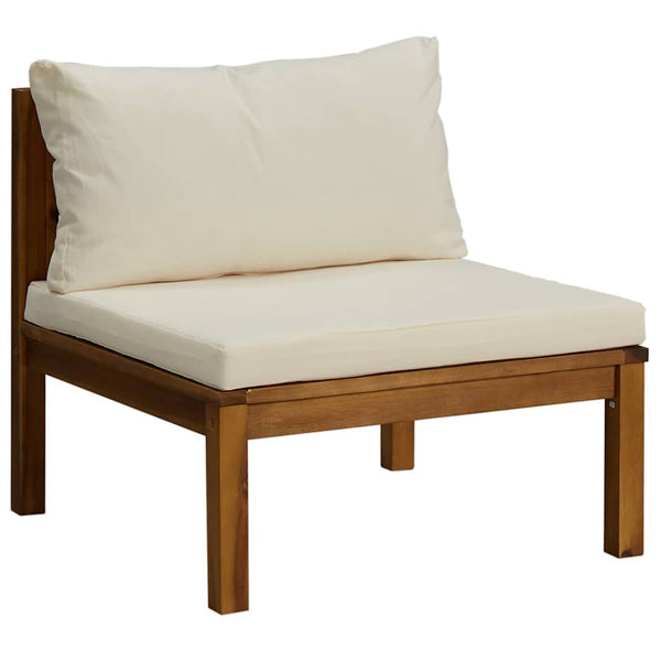 vidaXL Modular Middle Sofa with Cream White Cushions Acacia Wood