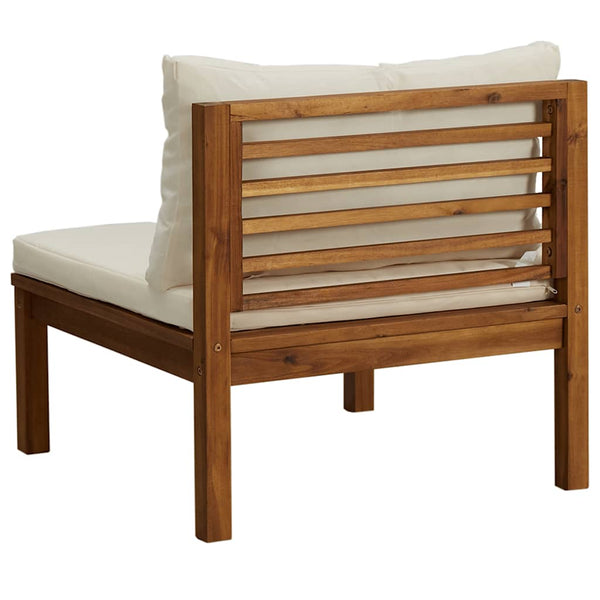 vidaXL Modular Middle Sofa with Cream White Cushions Acacia Wood
