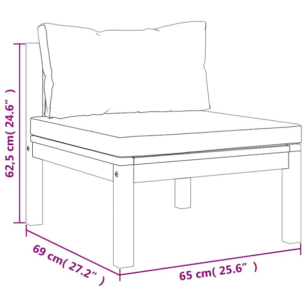 vidaXL Modular Middle Sofa with Cream White Cushions Acacia Wood