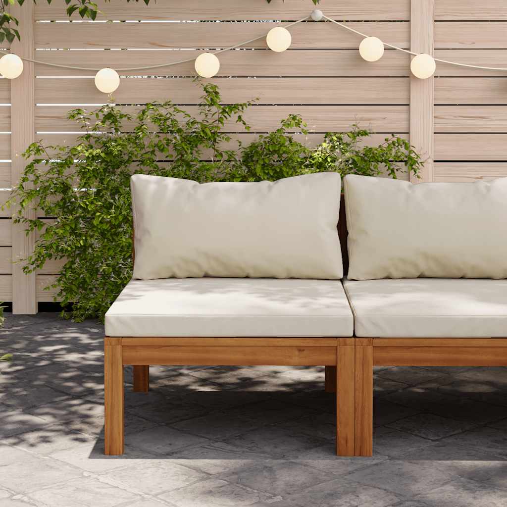 vidaXL Modular Middle Sofa with Cream White Cushions Acacia Wood