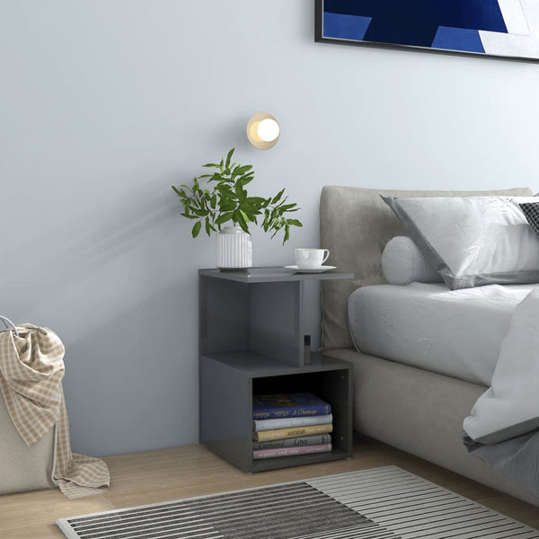 vidaXL Nightstand High Gloss Grey 35x35x55 cm Engineered Wood