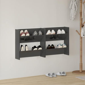 vidaXL Wall-Mounted Shoe Cabinets 2 pcs High Gloss Grey 60x18x60cm