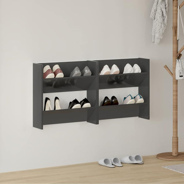 vidaXL Wall-Mounted Shoe Cabinets 2 pcs High Gloss Grey 60x18x60cm