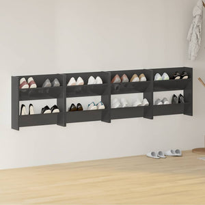 vidaXL Wall-Mounted Shoe Cabinets 4 pcs High Gloss Grey 60x18x60cm