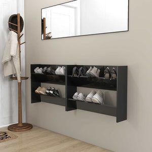 vidaXL Wall-Mounted Shoe Cabinets 2 pcs High Gloss Black 80x18x60cm