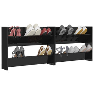 vidaXL Wall-Mounted Shoe Cabinets 2 pcs High Gloss Black 80x18x60cm