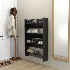 vidaXL Wall-Mounted Shoe Cabinets 2 pcs High Gloss Black 80x18x60cm