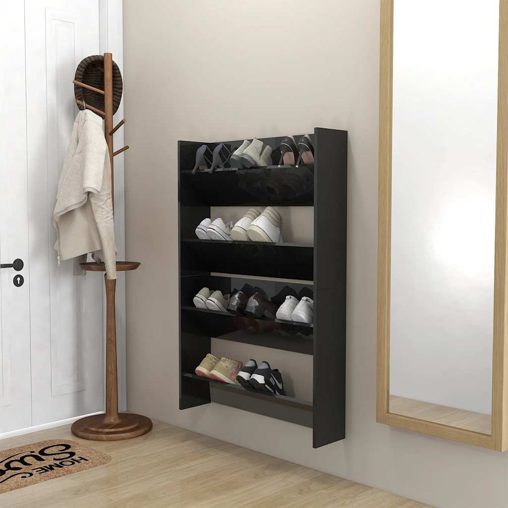 vidaXL Wall-Mounted Shoe Cabinets 2 pcs High Gloss Black 80x18x60cm