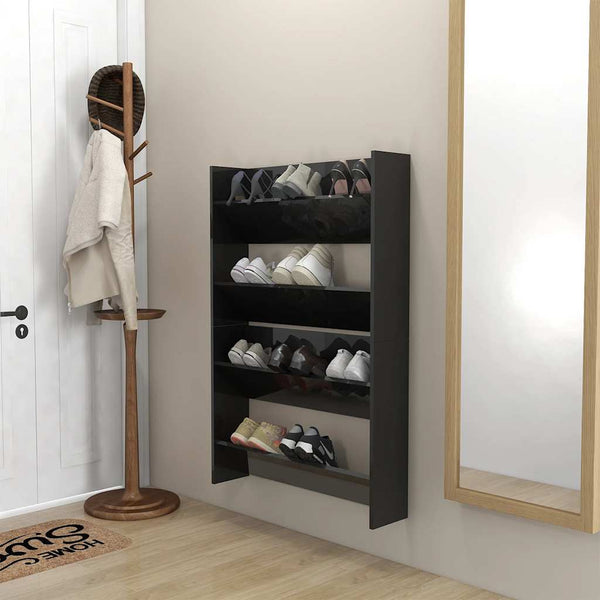 vidaXL Wall-Mounted Shoe Cabinets 2 pcs High Gloss Black 80x18x60cm