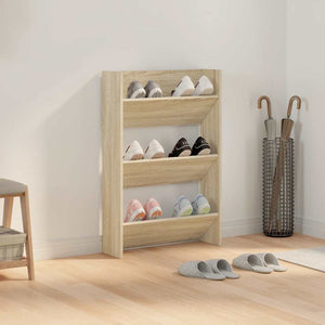 vidaXL Wall-Mounted Shoe Cabinet Sonoma Oak 60x18x90 cm Engineered Wood