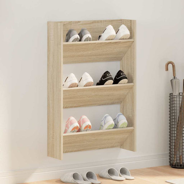 vidaXL Wall-Mounted Shoe Cabinet Sonoma Oak 60x18x90 cm Engineered Wood