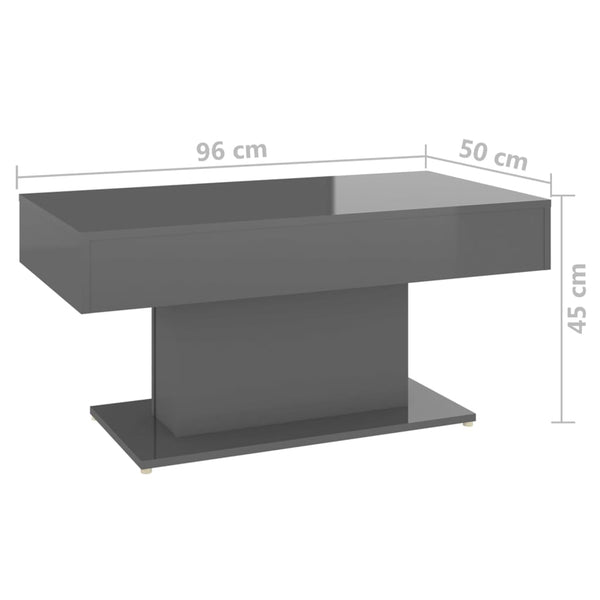 vidaXL Coffee Table High Gloss Grey 96x50x45 cm Engineered Wood