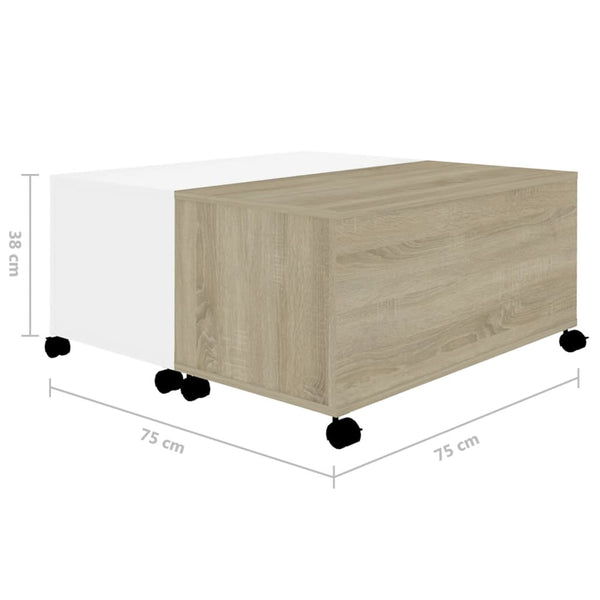 vidaXL Coffee Table White Sonoma Oak 75x75x38 cm Engineered Wood