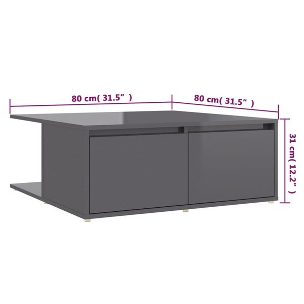 Couchtisch Hochglanz Grau 80x80 cm