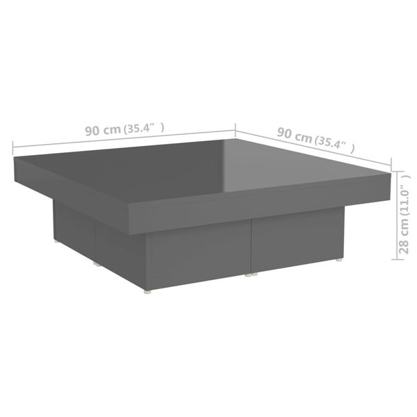 Hochglanz Couchtisch Grau 90x90 cm