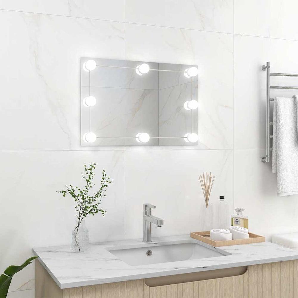 vidaXL Wall Mirror with LED Lighting Rectangular Glass