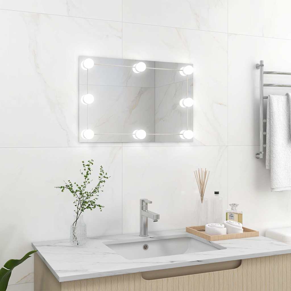 vidaXL Wall Mirror with LED Lighting Rectangular Glass