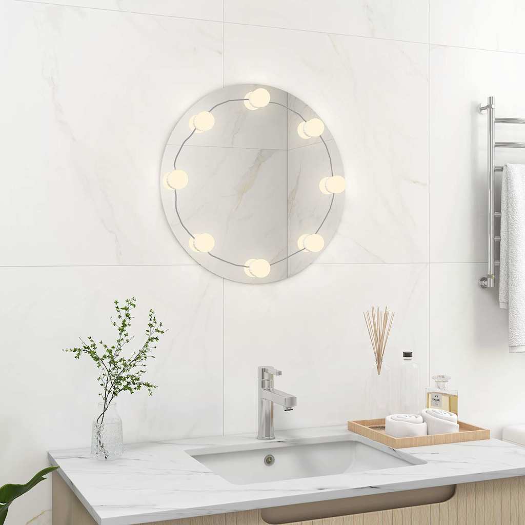 vidaXL Wall Mirror with LED Lighting Round Glass