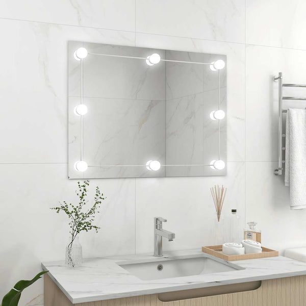 vidaXL Frameless Wall Mirror with LED Lighting Rectangular Glass