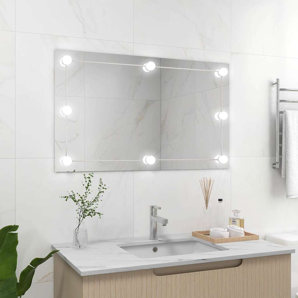 vidaXL Frameless Wall Mirror with LED Lighting Rectangular Glass