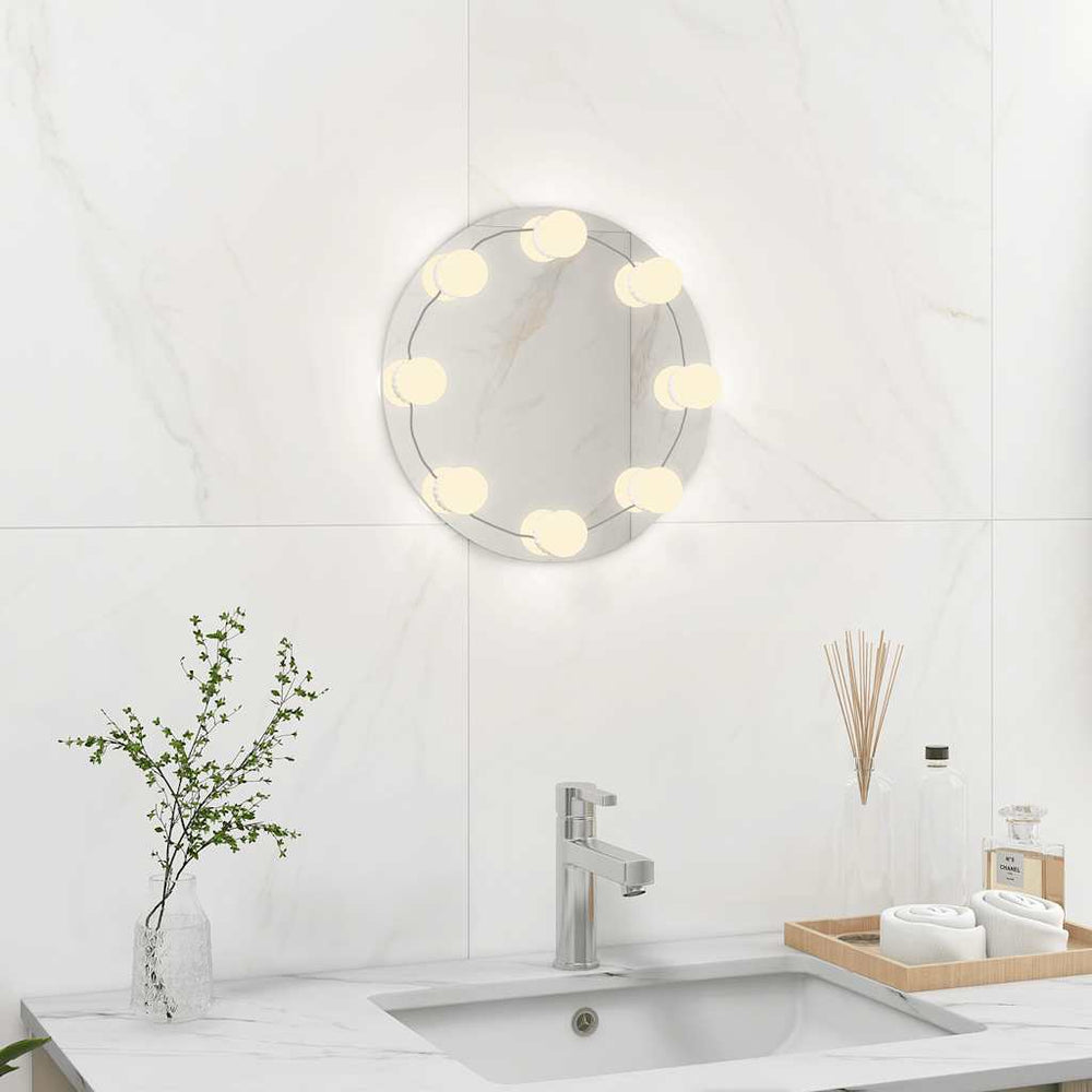 vidaXL Frameless Round Wall Mirror with LED Lighting Glass