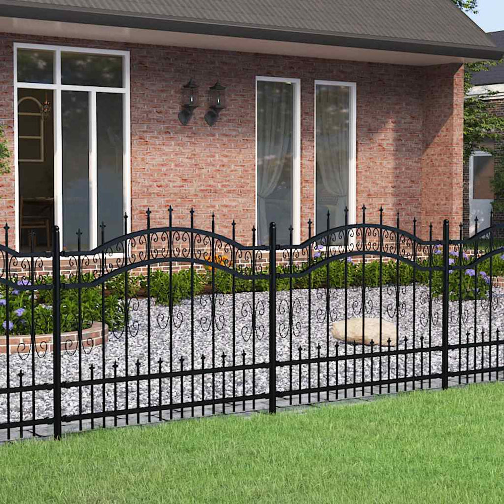 vidaXL Garden Fence KAMPEN with Spear Top Black 240 x 100 cm Steel