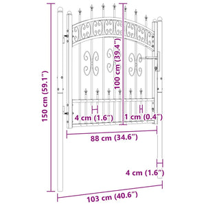 vidaXL KAMPEN Garden Gate with Spear Top Black 103 x 100 cm Steel