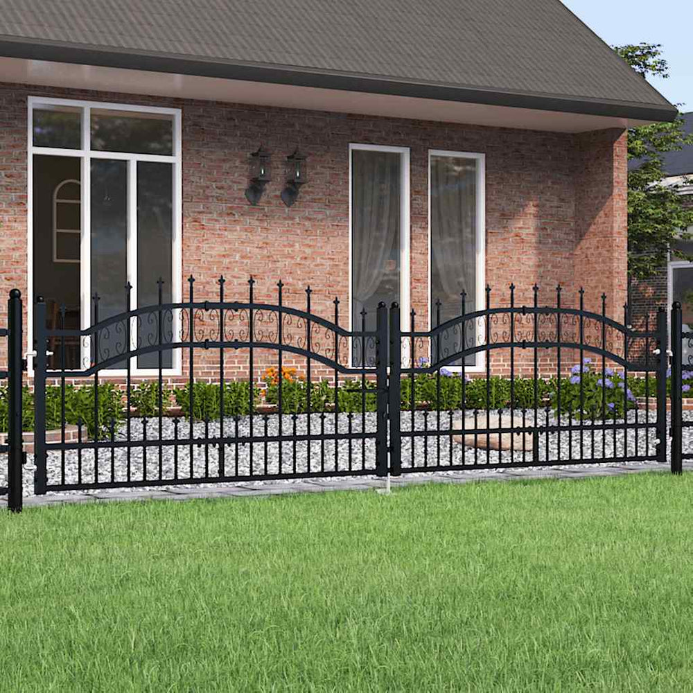vidaXL KAMPEN Garden Gate with Spear Top Black 302 x 78 cm Steel