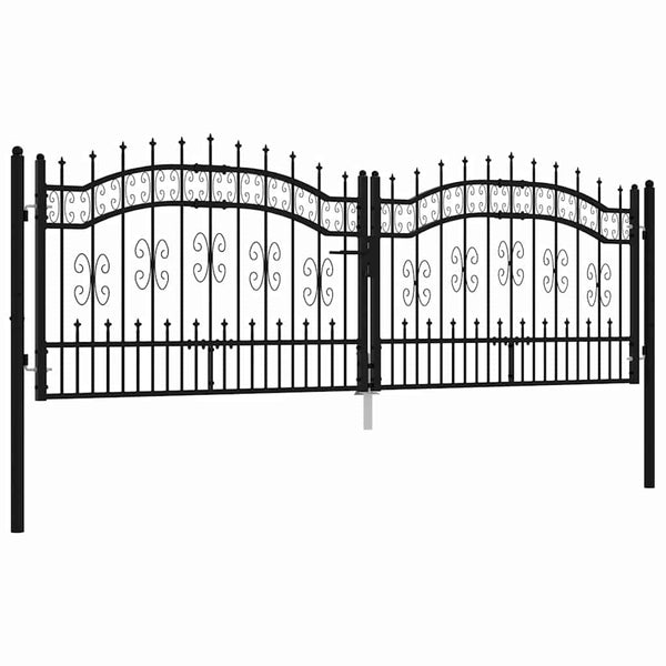 vidaXL Garden Gate KAMPEN with Spear Top Black 302 x 100 cm Steel