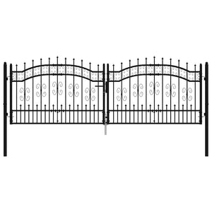 vidaXL Garden Gate KAMPEN with Spear Top Black 302 x 100 cm Steel
