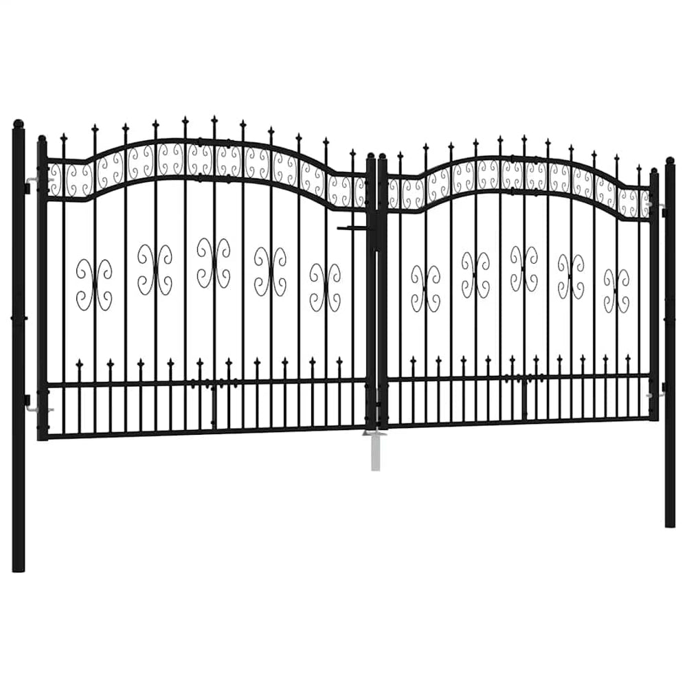 vidaXL Garden Gate KAMPEN with Spear Top Black 302 x 125 cm Steel