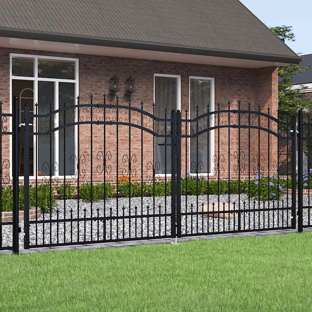 vidaXL Garden Gate KAMPEN with Spear Top Black 302 x 125 cm Steel