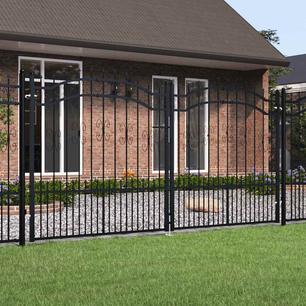 vidaXL KAMPEN Garden Gate with Spear Top Black 302 x 150 cm Steel