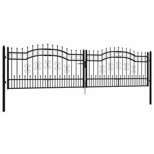 vidaXL KAMPEN Garden Gate with Spear Top Black 394.5 x 100 cm Steel