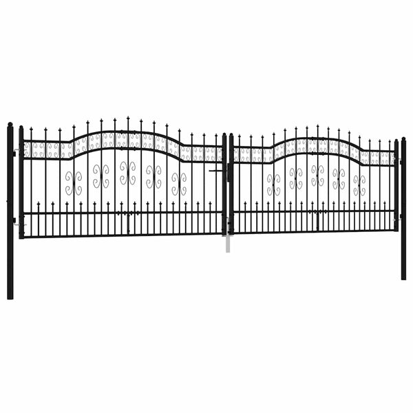 vidaXL KAMPEN Garden Gate with Spear Top Black 394.5 x 100 cm Steel