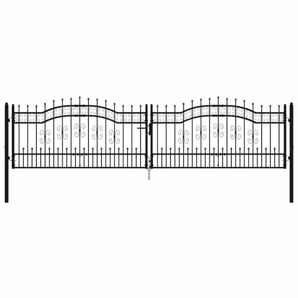vidaXL KAMPEN Garden Gate with Spear Top Black 394.5 x 100 cm Steel