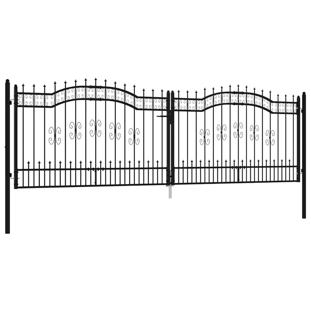 vidaXL Garden Gate KAMPEN with Spear Top Black 394.5 x 125 cm Steel