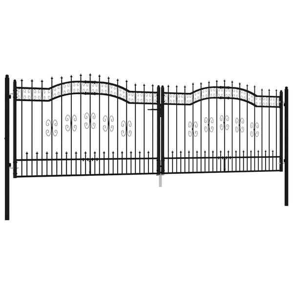 vidaXL Garden Gate KAMPEN with Spear Top Black 394.5 x 125 cm Steel